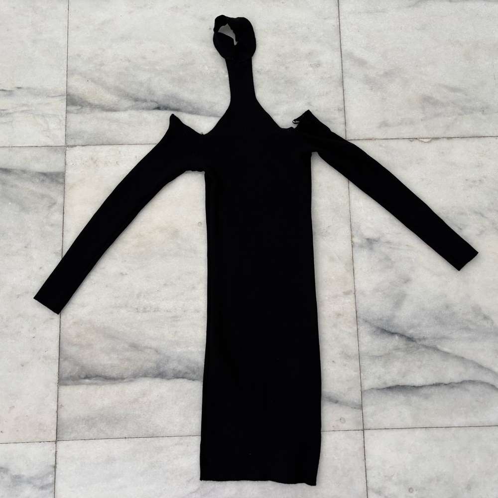 Ambiance Dress Mini Knit Black Long Sleeve Off Shoulder Women M Night Out Party